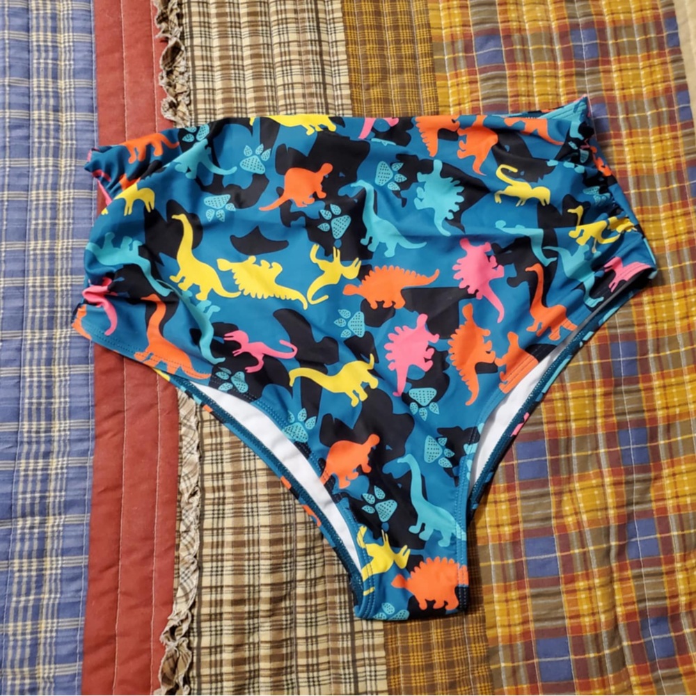 New! Teal and Pink Dinosaur 🦕 Ruched Bikini Bottoms XXL